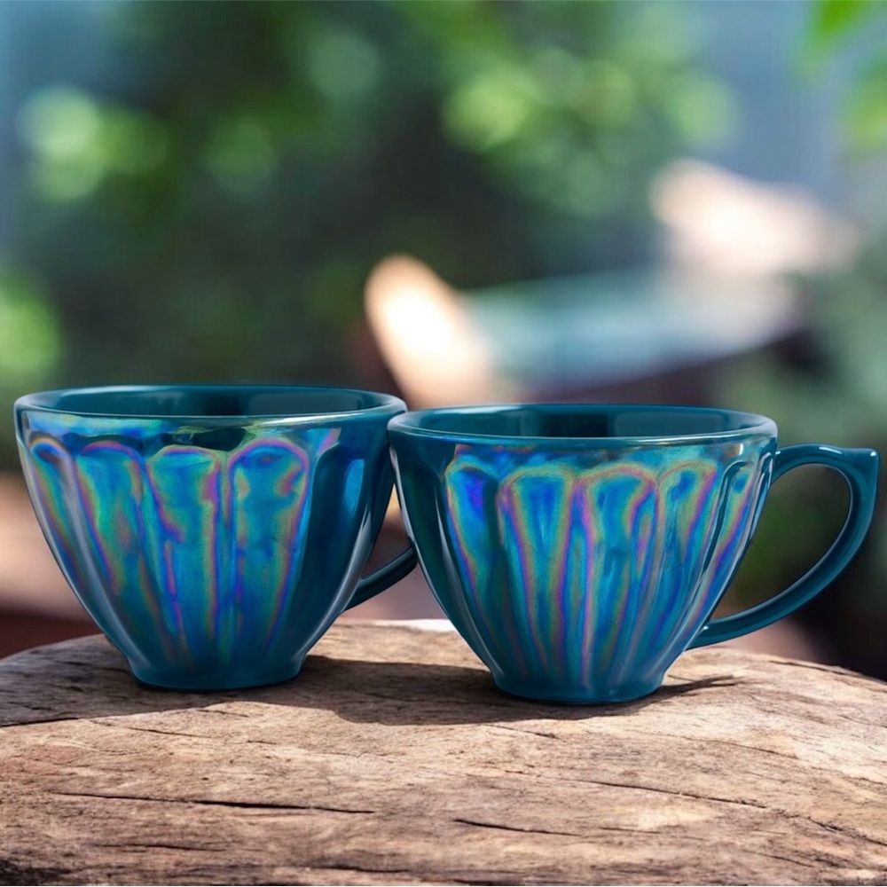 Anthropologie Iridescent Blue Luster Latte Mug